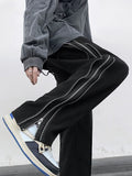Streetwear Side Split Zipper Loose Casual Straight Pants Men Outdoor Y2k Black Parachute Long Trousers New