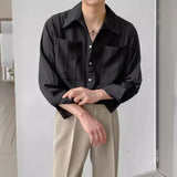 Pockets Mature Casual Shirts for Men Solid Colors Single Breasted Loose Summer Thin Hipster Temperament Korean Vetement Homme