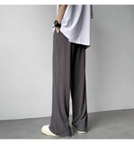 Summer Casual Pants Men Fashion Pleated Pants Men Japanese Streetwear Loose Wide Leg Pants Mens Baggy Ice Silk Trousers M-3XL