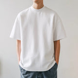 American Classical Small Neck T-shirt 300g Heavy 100% Cotton Short Sleeve T-shirt Men's Summer Leisure Loose Basic Top Tees
