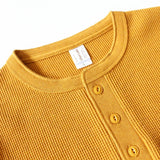 315g Heavy American Retro Khaki Sweater Shirt Waffle Cotton Henry Collar Long Sleeve T-shirt Men Cotton Slim Base Pullover Shirt