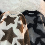 Men's Star Pullover Sweater Knit Women's Loose Autumn Winter Couple Knitted Round Neck Long Sleeves Casual Sweaters Tops