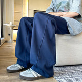 Men Spring Casual Sweatpants Elastic Waist Straight Wide Leg Joggers Plus Size Solid Color Minimalist Patchwork Comfort Pants