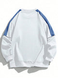 New Men Autumn Casual Fashion Teenager Pullover Top Color Contrast Round Neck Hoodies Male Long Sleeved Loose Sweatshirts Tops