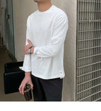 New Autumn Fashion Men T-shirt Light Luxury Solid Color Long Sleeve Tops Leisure Streetwear Casual O Neck Basic Shirts M-3XL