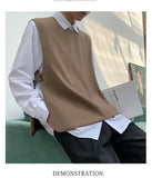 Vest for Men Loose Casual All-match Spring Autumn Advanced Side-slit Solid Color Korean Style Simple O-neck Button Designer Soft