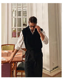 New Korean Fashion Polo Neck Men Sweater Vest Light Luxury Retro Business Knitted Sleeveless Waistcoats Leisure Premium Knitwear
