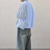 New Japanese Trendy Men Shirts Light Luxury Textured Lapel Striped Long Sleeve Cardigan Tops Leisure Premium Loose Blouse M-2XL