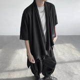 Summer Japanese Darkness shirt Man Cardigan Harajuku Woman Black Coat Cloak Beach Shirt Obi Streetwear Loose Thin Outer