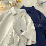 Gmiixder Bubble Yarn Embroidered Shirt Short-sleeved Summer Thin Breathable Quick-drying Beach Shirt Couple Half-sleeved Jacket
