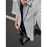 Summer Short Sleeved Shirt Men Black Blue Casual Shirt Men Streetwear Korean Loose Striped Shirt Mens Formal Dress Shirts