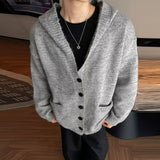 Winter Men's Hooded Cardigan Japanese Retro Loose Button-down Knitted Sweater Coats Premium Quality Long Sleeve Pocket Hoodies
