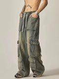 New High Street Summer Retro Washed Straight Tube Workwear Jeans Pockets for Men and Women Casual Loose American Pants y2k