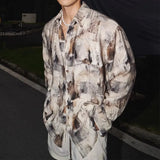 Spring New Casual Mens Long Sleeve Shirt Vacation Beach Leisure Breathable Shirts For Men Stylish Tie-dye Printing Shirts