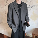 Korean Style Men's Casual Blazer Solid Two Buttons Loose Suit Jacket Coat Black Gray Handsome Students Male Clothes