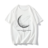 Simple Stroke Moon Graphic Men Tshirt Oversize Letter Print Short Sleeve T-shirt Cotton Male Streetwear Unisex Basic Tops
