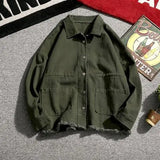 Japanese Cargo Retro Jacket Men 2025 Spring Loose Large Size Army Green Denim Jacket Preppy Trendy High-end Simple Jacket Chic