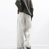 New Men Loose Daily Draping Wide Leg Jeans Male Vintage Design Wash White Denim Pants Fashion Streetwear Casual Denim Trousers