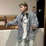 Denim Jackets Men Chic All-match Patchwork Raw Edge Stylish Hipster Males Overcoats High Street Hip Hop Long Sleeve Autumn Daily