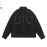 Men's Fashion Baggy Denim Jacket Streetwear Large Pocket Contrast Design Oversized Black White Washed Denim Coats Autumn 4XL 5XL