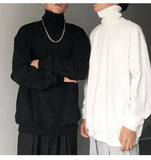 Turtle Neck Long Sleeve T-shirts Men Plus Velvet Warm Basic Solid Korean Style Loose CouplesTops Mens Clothes Streetwear Ins