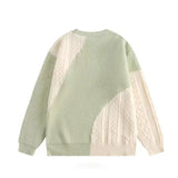 American high street men and women trendy contrasting color round neck sweater autumn and winter couple loose knit top harajuku