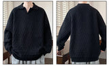 Korean Style Men's Polo Sweater Light Luxury Textured V-neck Knit Long Sleeve Pullover Autumn Casaul Trendy Male Clothing M-3XL