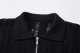 Mens Ripped Hole Knit T-Shirts Streetwear Vintage Zipper Tees Tops Men Oversized Harajuku Casual Short Sleeve T Shirts Male