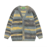 Autumn and Winter Striped Plush Thickened Men's Cardigan V-neck Fashionable Casual Loose Sweater Couple Streetwear Loose Knit