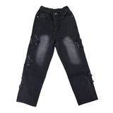 Stars Patchwork Men Jeans New Fashion Y2K Tassel Pants Korea Clothes Straight Hip Hop Splicing Trousers Male Streetwear
