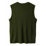 New Popular Preppy Style Men Sweater Vest Casual Knitted Streetwear Solid Color V Neck Waistcoat Leisure High Quality Knitwear