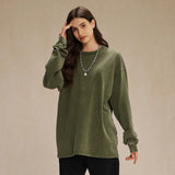 Spring New Trendy Batik Wash Long Sleeve T-shirt Men's Wear Round Collar Pullover Couple Top Vintage Tees Solid Color