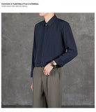 New Naples Business Men Shirts Light Luxury Textured Lapel Striped Long Sleeve Cardigan Leisure Premium Commuter Blouse S-4XL