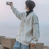 New Autumn and Winter Fashion Trend Handsome Open Thread Splice Casual Loose Lazy Style High Grade Couple Sweater Coat