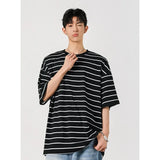 Summer Short Sleeved T-shirt Men Fashion Casual Striped T Shirt Men Streetwear Korean Loose White Tshirt Mens Top Plus Size 4XL