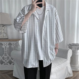 Summer Stripe Short Sleeved Shirt Men Society Mens Black Dress Shirt Casual White Shirt Mens Office Formal Shirts Large Size 5XL