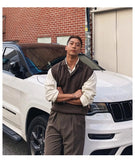 New Korean Fashion Polo Neck Men Sweater Vest Light Luxury Retro Business Knitted Sleeveless Waistcoats Leisure Premium Knitwear