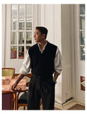 New Korean Fashion Polo Neck Men Sweater Vest Light Luxury Retro Business Knitted Sleeveless Waistcoats Leisure Premium Knitwear