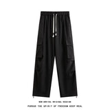 Summer Casual Pants Men Retro Pocket Cargo Pants Men Japanese Streetwear Hip-hop Loose Wide Leg Pants Mens Vintage Trousers