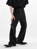 Cyber Y2K Fashion Zipper Split Black Baggy Jeans Pants For Men Clothing Straight Wide Leg Korean Casual Lady Long Trousers