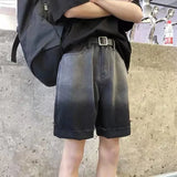 Summer Denim Shorts Men Fashion Retro Gradient Denim Shorts Mens Streetwear Korean Loose Hip-hop Straight Jeans Shorts Men
