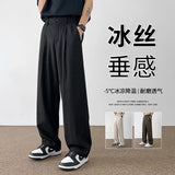 Beige Suit Pants Men Fashion Society Mens Dress Pants Korean Casual Loose Wide Leg Pants Mens Office Formal Trousers S-3XL