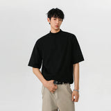 Black White Men's T shirt Cotton Short Sleeve Sports GYM Running Fitness T-shirts Tops For Man Mock neck Casual Tshirt