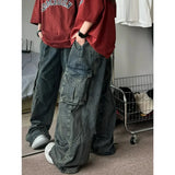 American Vintage High Waist Straight Blue Jeans Women's Casual High Street Pants Baggy Y2K Wide Leg Grunge Washed Denim Trouser