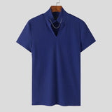 Men's T Shirt Knitted Solid Color V Neck Short Sleeve Summer Men Clothing Streetwear Fashion Casual Tee Tops S-5XL