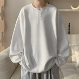 White Long Sleeved T-shirt Men Oversized Fashion Casual V-neck T Shirt Streetwear Korean Loose Pleated T Shirt Mens Clothing