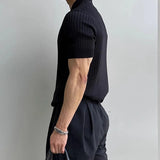 Casual Mens Knitted Polo Shirts Spring Summer Fashion Ribbed Solid Color Knit Tops Men Leisure Short Sleeve Knitting Jumper