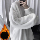 Oversize Sweatshirt Solid Color Lamb Hair O-Neck Long Sleeve Men's Sweatshirt Korean Fashion Loose Hoodies Streetwear Harajuku
