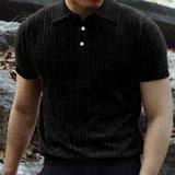 Summer Knit Men's Polo Shirt Business Casual Striped Lapel Short Sleeve Henry Shirt T-shirt Comfortable Men's Clothing