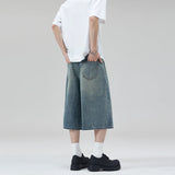 Oversized Baggy Men's Denim Shorts Summer Fashion Retro Casual Loose Wide-leg Calf-length Jeans Harajuku Y2K Streetwear